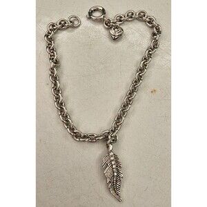 Juicy Couture Signed Silver Tone Feather Charm Chain Bracelet 7in